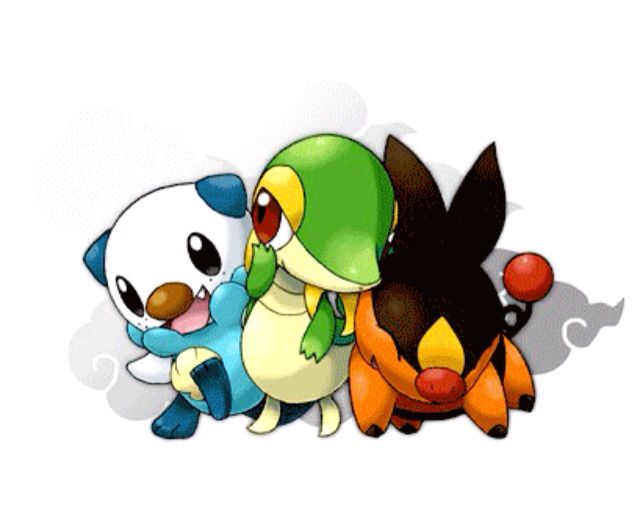 Snivy (Tipo Planta)

Tepig (Tipo Fogo)

Oshawott (Tipo Água)

Pokémon