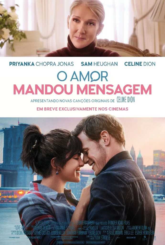 O Amor Mandou Mensagem pôster comédia romântica com Céline Dion estrelado por Priyanka Chopra e Sam Heughan