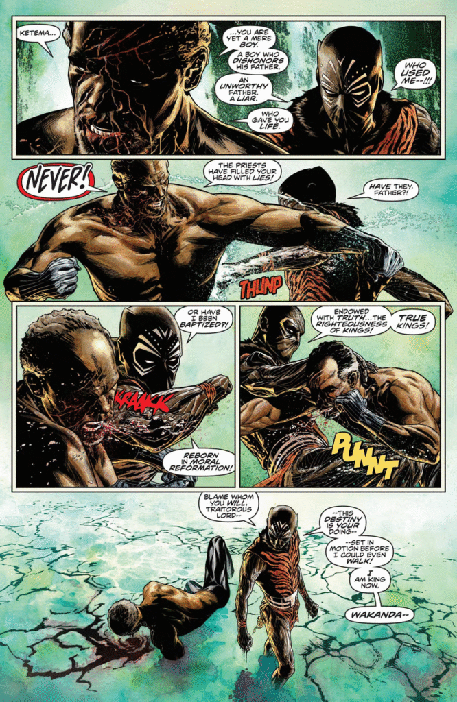 Ketema põe fim decisivo ao reinado de seu pai em Marvel Knights: The World To Come Vol. 1 #1 (2025), Marvel Comics. Texto de Joe Quesada e Christopher Priest, arte de Joe Quesada e Richard Isanove.